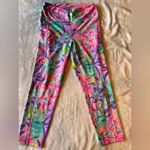 Lilly Pulitzer Tropical Floral Pink & Green Woman’s Size L Leggings